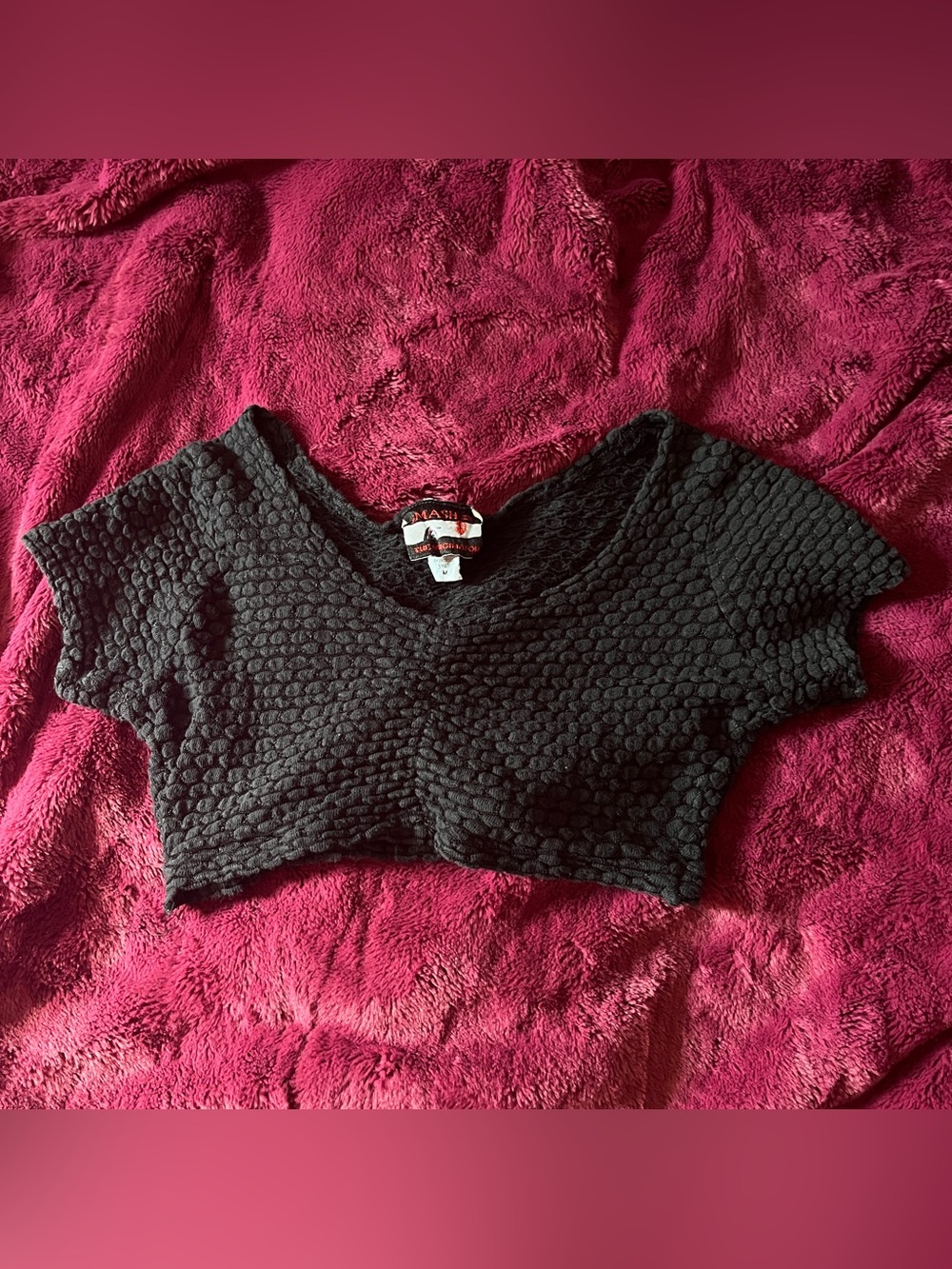Authentic 90s Textured Black Extreme Crop Top - Women's